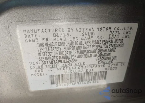 2018 Nissan Sentra Sv from USA, damaged, VIN 3N1AB7AP9JL624356